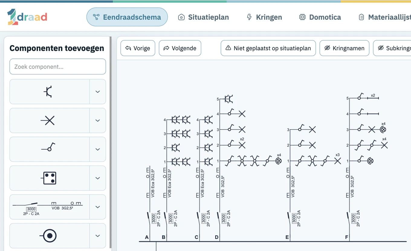 Eendraadschema in de 1draad-editor