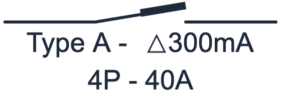 Symbool Hoofddifferentieel 300 mA 4-polig in een eendraadschema