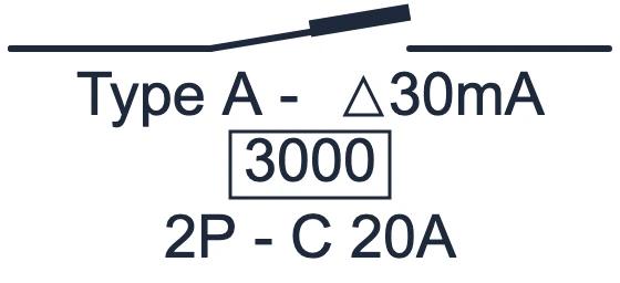 Symbool Differentieelschakelaar type A 2-polig in een eendraadschema