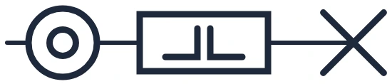 Symbool Drukknop + impulsrelais + lichtpunt in een eendraadschema