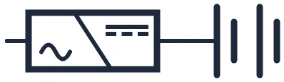 Symbool Omvormer met batterij in een eendraadschema