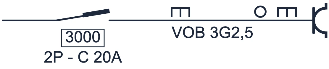 Symbool Stopcontact met automaat en VOB-leiding in een eendraadschema